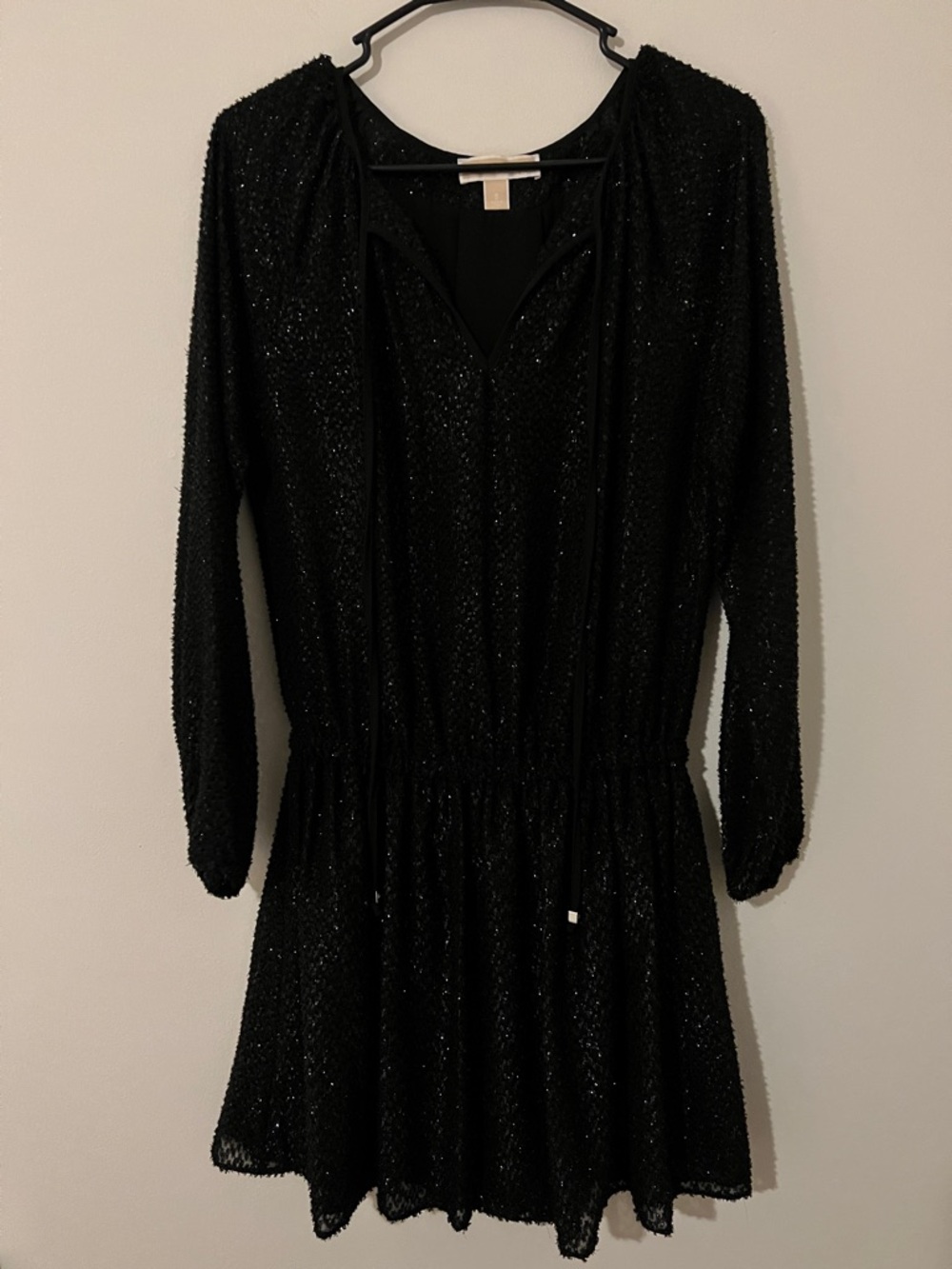 Michael Kors Black Sparkle Long-Sleeve V-Neck Dress